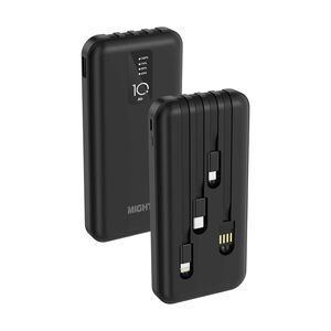 Black Portable Power Bank with Built-in Cables